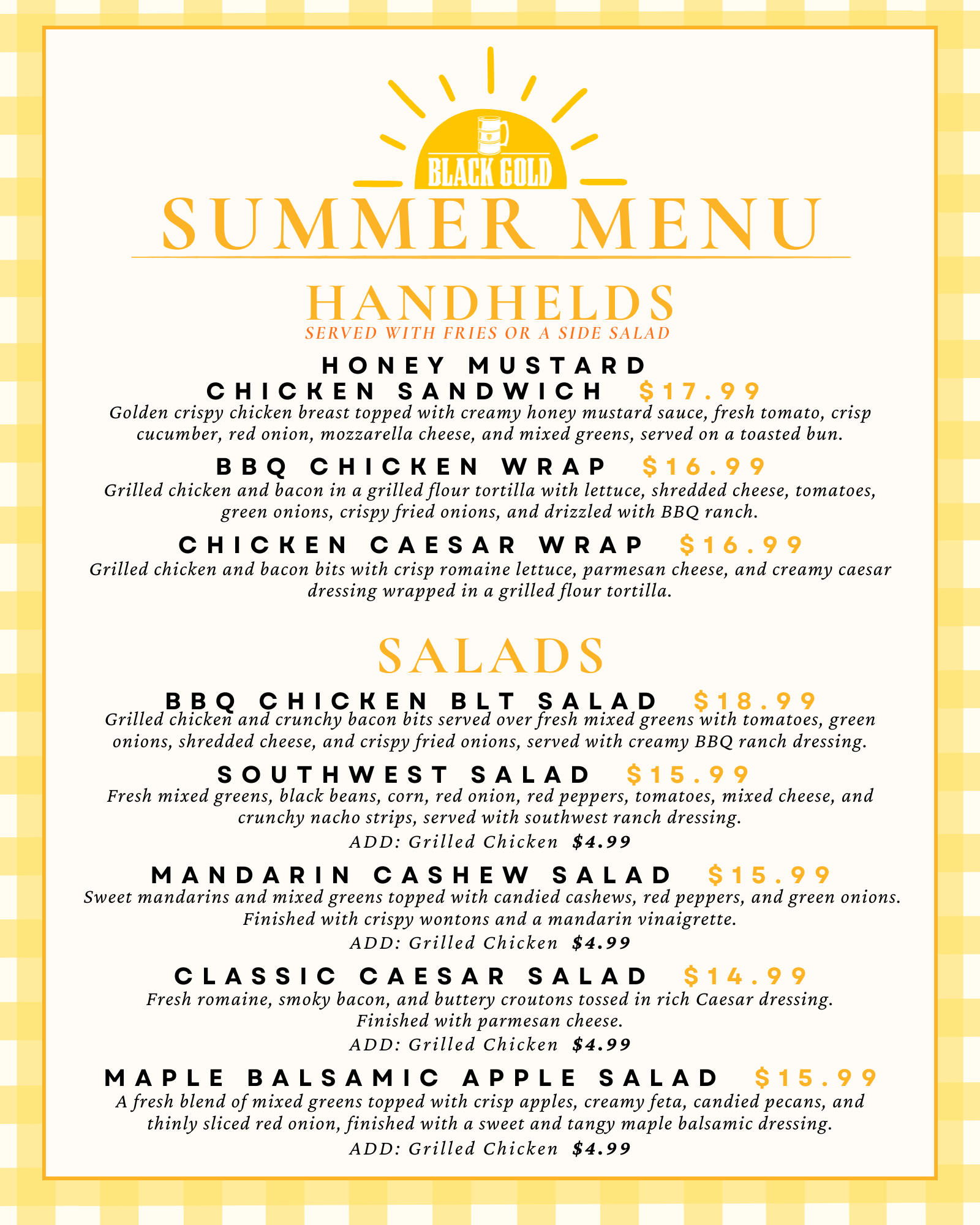 Summer Menu (5 x 7 in) (8 x 10 in)